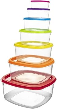 Southern Homewares Rectangle Food Storage Containers Set of 7 Colorful Containers with Snap-On Lids for Kitchen Organization