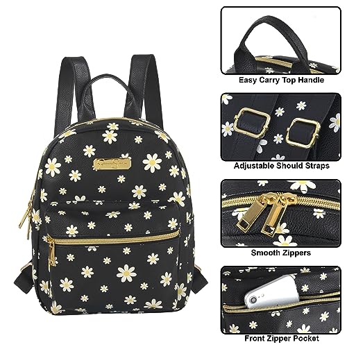 Image of Jessica Simpson Waterproof Mini Vegan Leather Backpack Purse for Women, Travel, Work (Black Daisies)