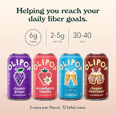 OLIPOP Prebiotic Soda Pop, Favorites Variety, Pantry Pack Packed with Prebiotics, Fiber, and Botanicals, Gluten Free, GMO Free, 12oz (12-Cans) (Packaging May Vary)