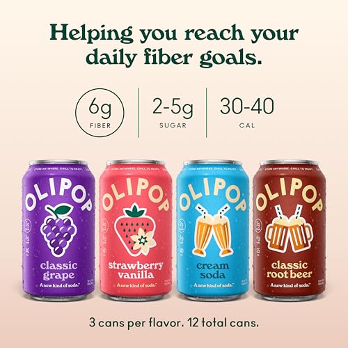 Image of OLIPOP Prebiotic Soda Pop, Favorites Variety, Pantry Pack Packed with Prebiotics, Fiber, and Botanicals, Gluten Free, GMO Free, 12oz (12-Cans) (Packaging May Vary)