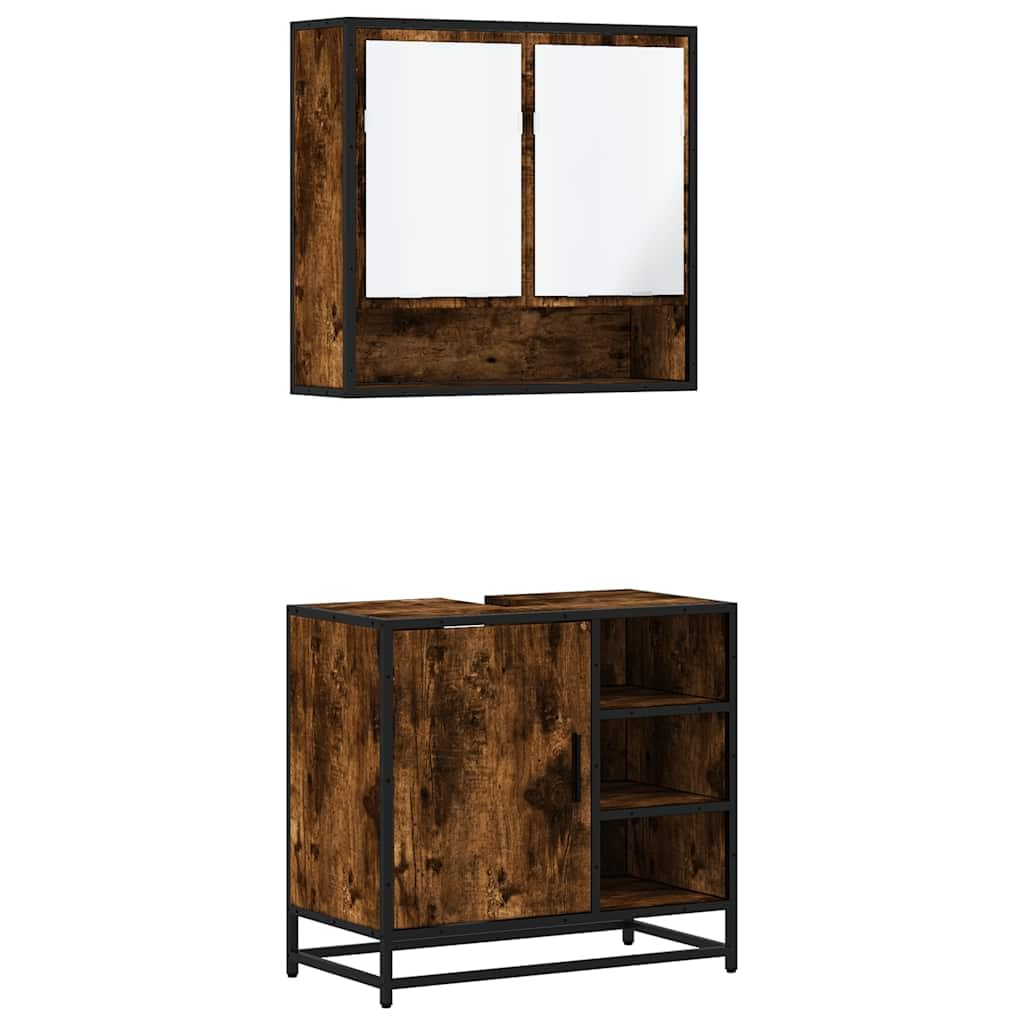 Muebles de baño de 2 piezas de madera contrachapada marrón y mobiliario de roble ahumado 3300937