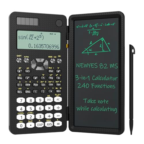 NEWYES Calculadora científica Plegable, Pantalla de 2 líneas, 240 Funciones con Pizarra y bolígrafo, calculadora científica para Estudiantes y Estudiantes