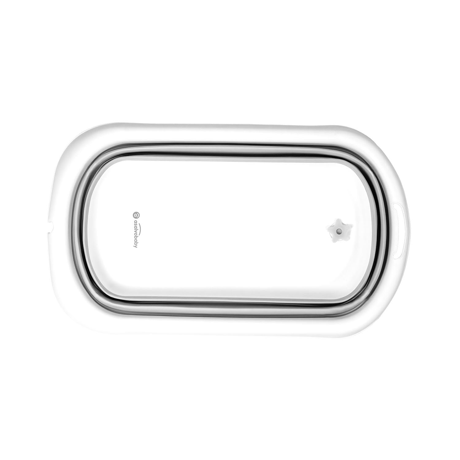 Asalvo Baignoire Bébé Lucca, Pliable et Légère, Mécanisme d'Inclinaison pour Vidange Rapide, Support de Douche Intégré, Pieds Antidérapants, de la Naissance jusqu’à 36 Mois, Blanc/Gris