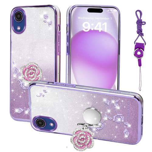 Nouxwerx for Samsung Galaxy A03 Core Case, Mobile Phone Case for Cute Soft Slim Cover for Girls Women with Ring Stand Strap Lanyard Shockproof Protective Cover for Samsung A03 Core (Purple)