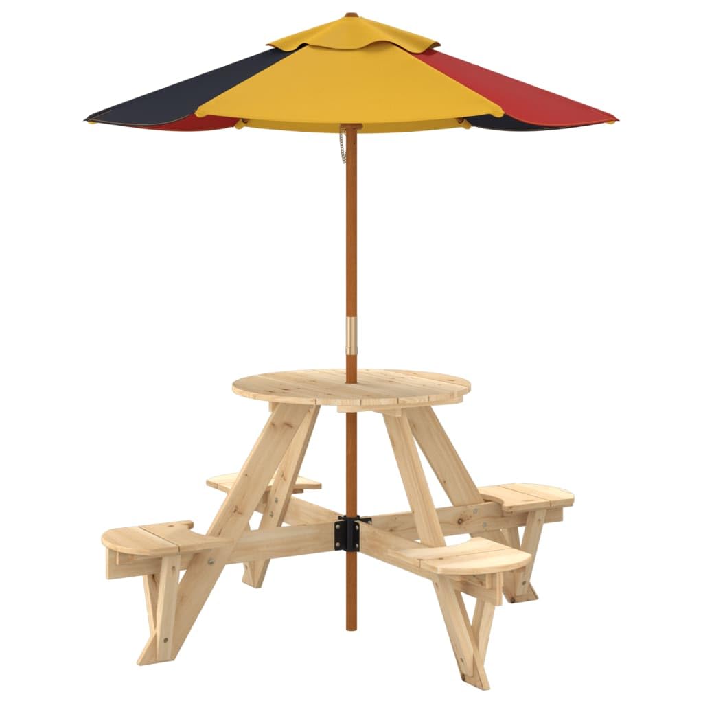 Tavolo da picnic in legno di abete massiccio per 4 bambini, con ombrellone resistente alle intemperie, tavolo da giardino per esterni, tavolo da terrazza, tavolo da balcone, tavolino da