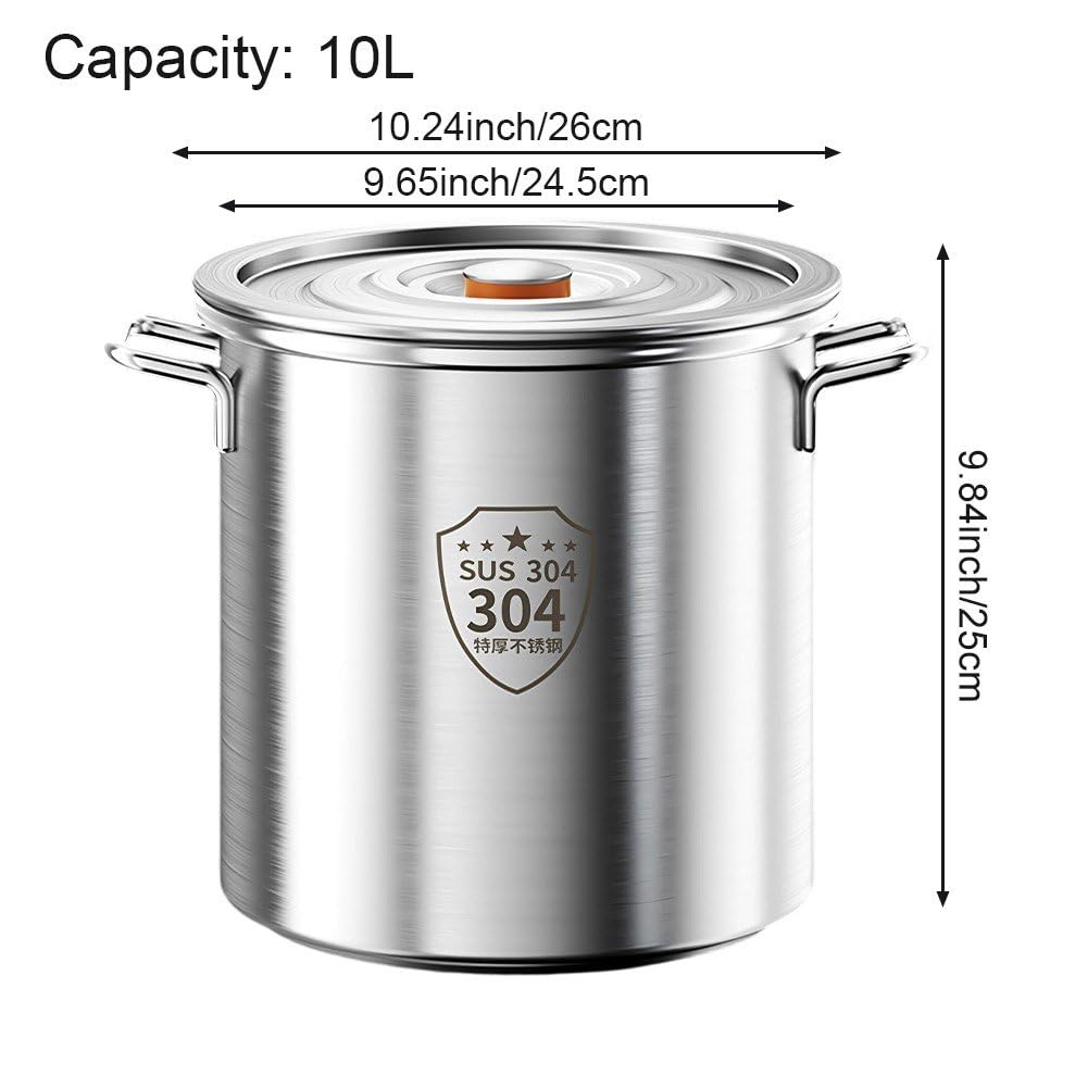 Olla Grande De Acero Inoxidable 304 con Tapa, 10 litros, Ideal para Sopas, Guisos Y Cazuelas, Hogar Y Restaurantes.