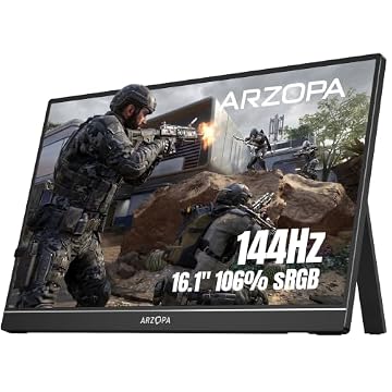 ARZOPA Monitor portátil para jogos de 16,1'' 144Hz, monitor portátil 1080P FHD Kickstand com HDR, ultrafino, cuidados com os olhos, segunda tela externa para laptop, PC, PS5, Mac