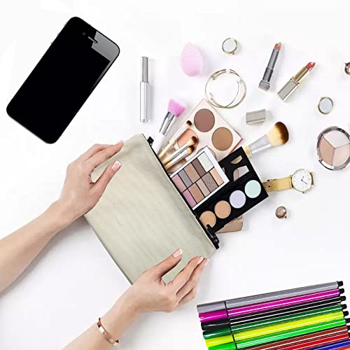 OCCOUMR 10 Stück Leinwand Federmäppchen zum Bemalen, DIY Blanko Stoffbeutel Stoffbeutel Reißverschluss, mit 12 Farbigen Stiften und 4 Zeichenvorlagen, für Basteln Kindergeburtstag Kosmetiktasche1