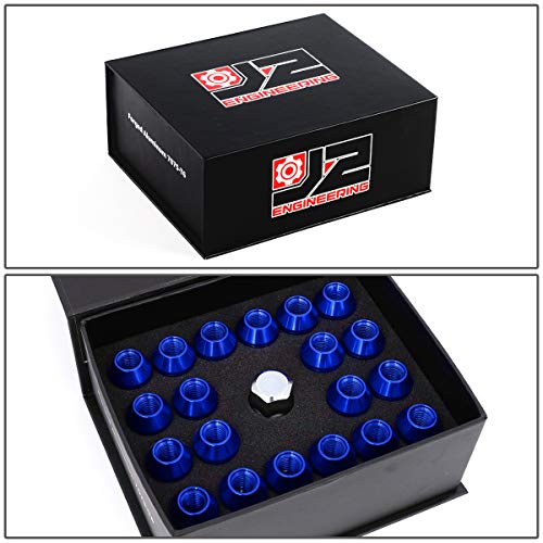 Image of J2 Engineering LN-T7-005-15-BL 7075 Aluminum Blue M12x1.5 20Pcs L: 50mm Close-End Lug Nuts w /Adapter