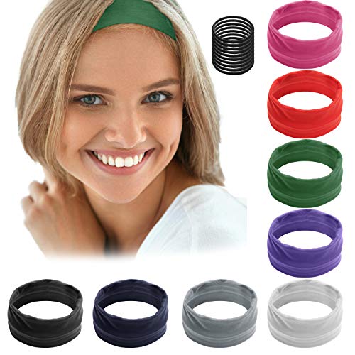 ShameOnJane 8 pack of Colorful Wide Headbands for Woman, Head bands for Girls - Cute Girls Hair Accessories with 10 Extra Hair Elastics (Wide)