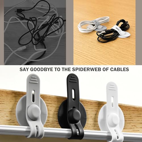 13PCS Cable Management Under Desk Straps Adjustable Self-Adhesive Silicone Cable Ties Reusable Desk Wire Organizer Heavy-Duty Cord Holder Under Table for Office Home TV PC (White) miniatura 5