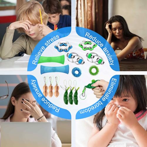 HA BIN 14 Stücke Fidget Toys Set, Stimming Toys Autism, Anti Stress Spielzeug Set, für Erwachsene und Kinder, Zappelspielzeug, Spinner, Stressabbau-Spielzeug