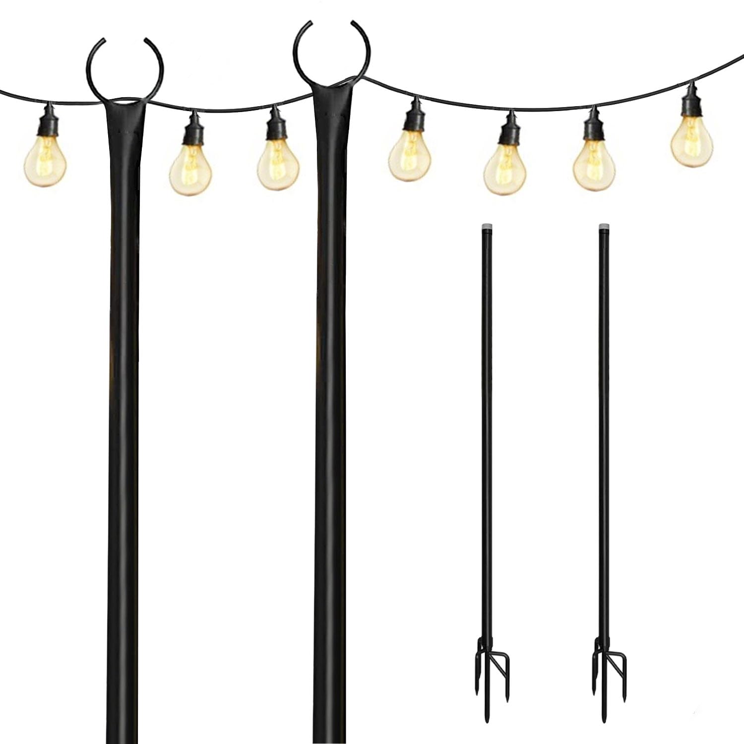 Condition photo showing New/Like New for string light poles for outdoor string lights - metal light pole w/hooks for outdoor string lighting - patio light accessories ideal for backyard, weddings, and parties