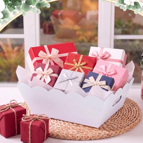 Image of Fuyoooo 8 Pack White Baskets for Gifts Empty to Fill, Sturdy 10 inch x 12 inch Scalloped Edged Empty Gift Basket Kit Bulk with Handles, 8 Wrap Bags, 16 Tissue Paper and 8 Bows for Wedding Party
