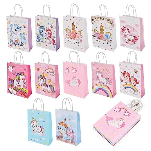 Flintronic 12 Stück Papiertüten, Geschenktüten Kindergeburtstage, Einhorn Papiertüten Papier Tüten, 21cm * 15cm * 8cm Candy Tüten, Verpacken von Geschenken, Hochzeit, Party