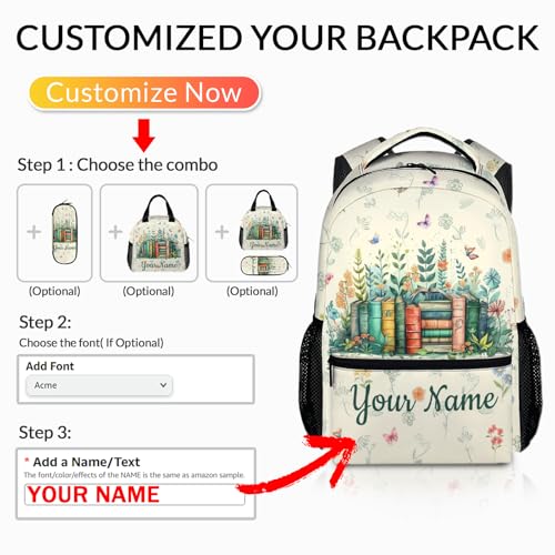 Personalized Backpacks for Girls, Cute Backpack for Book Lovers School Preschool Elementary Middle College, Custom Name 17 Inch Reading Bookbag for Travel Casual Library3