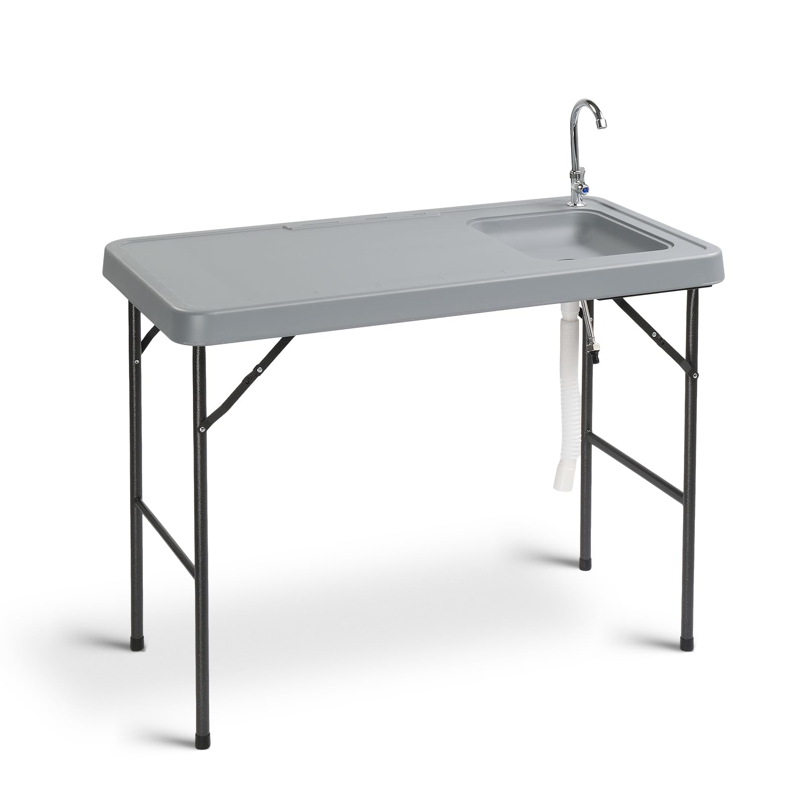 Outvita Fish Cleaning Table, Portable Folding Camping Table, 45" HDPE Outdoor Fish Cleaning Station with Sink, 360° Stainless Steel Faucet, Drainage Hose, Working Platform for Camping, Food Handling