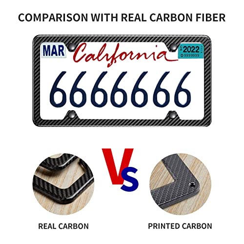 T-Carbon Real Carbon Fiber License Plate Frame, Slim Edge License Plate Frames, High Gloss Finish License Plate Holder With Mounting Tools, Car License Plate Cover Fit For Us Can Vehicles 4 Holes 1Pcs #TOP2