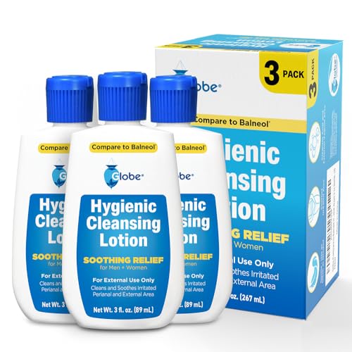 Globe (3 Pack Hygienic Cleansing Lotion for Men and Women -Discomfort Pain & Itch Relief for Sensitive Areas Cooling Non-Irritating Gentle Personal Care Cleanser Convenient for Travel 3oz Bottle