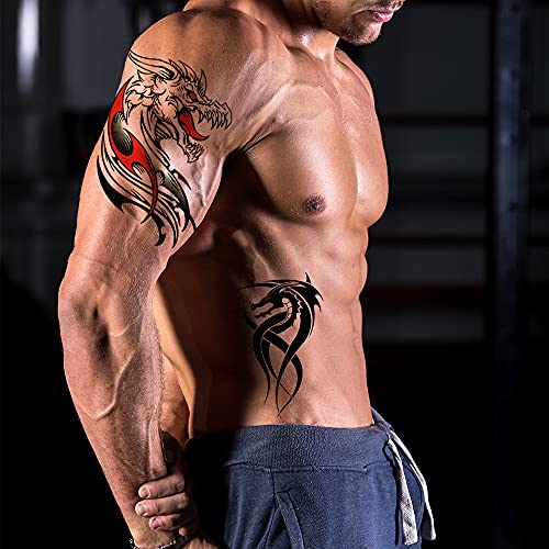 50 Sheets Dragon Temporary Tattoos For Men Women Adults Fake Tattoos Large Tribal Stickers Black Realistic Sleeve Art Tattoo #TOP3
