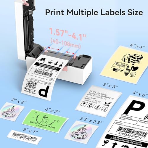 Hoorola Bluetooth Thermal Shipping Label Printer, Wireless 4x6 Shipping Label Printer, Compatible with Android, iPhone, Mac & Windows, Widely Used for, Amazon, Shopify, Etsy, USPS(White) - 2