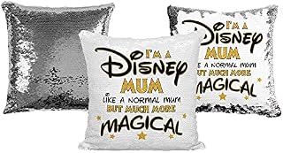 Print Maniacs Disney Mummy Sequin Pillow Christmas Birthday Magic Reveal Swipe Mother Day Cushion Gift (Mum) (Silver, with insert/Stuffing)