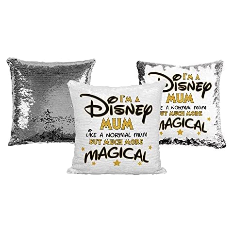 Print Maniacs Disney Mummy Sequin Pillow Christmas Birthday Magic Reveal Swipe Mother Day Cushion Gift (Mum) (Silver, with insert/Stuffing) Cover