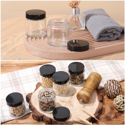 Image of Norme 24 Pcs 4 oz Glass Jars with Lids Cosmetic Jars, Black, Clear