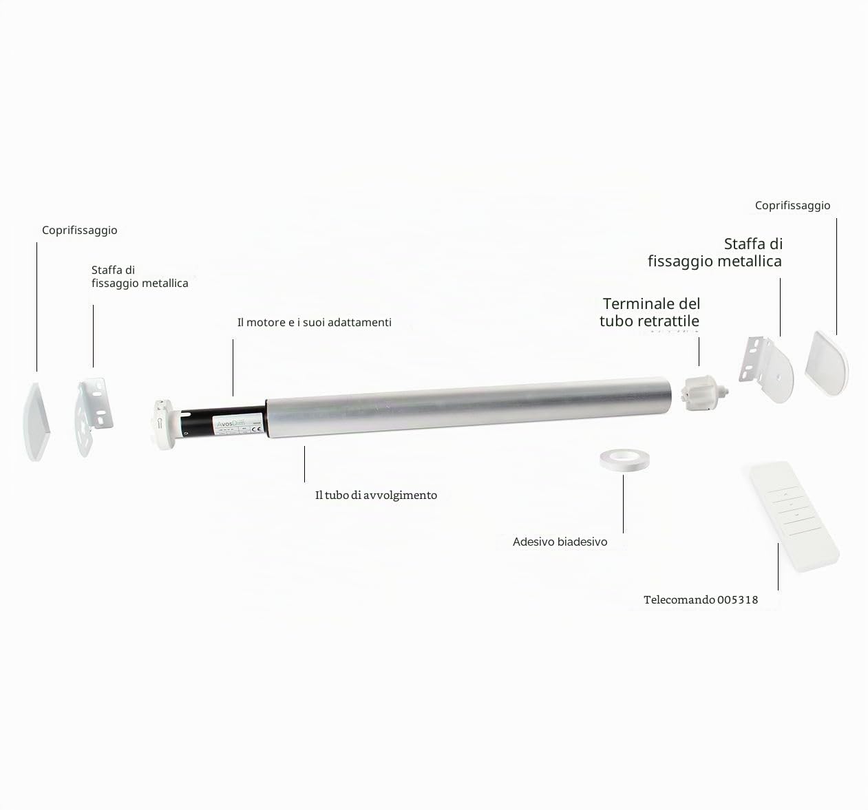 Avosdim - Estore motorizzato avvolgibile senza fili con batteria ricaricabile + telecomando, installazione facile (tubo ø40 mm, LG Tube 180 cm)