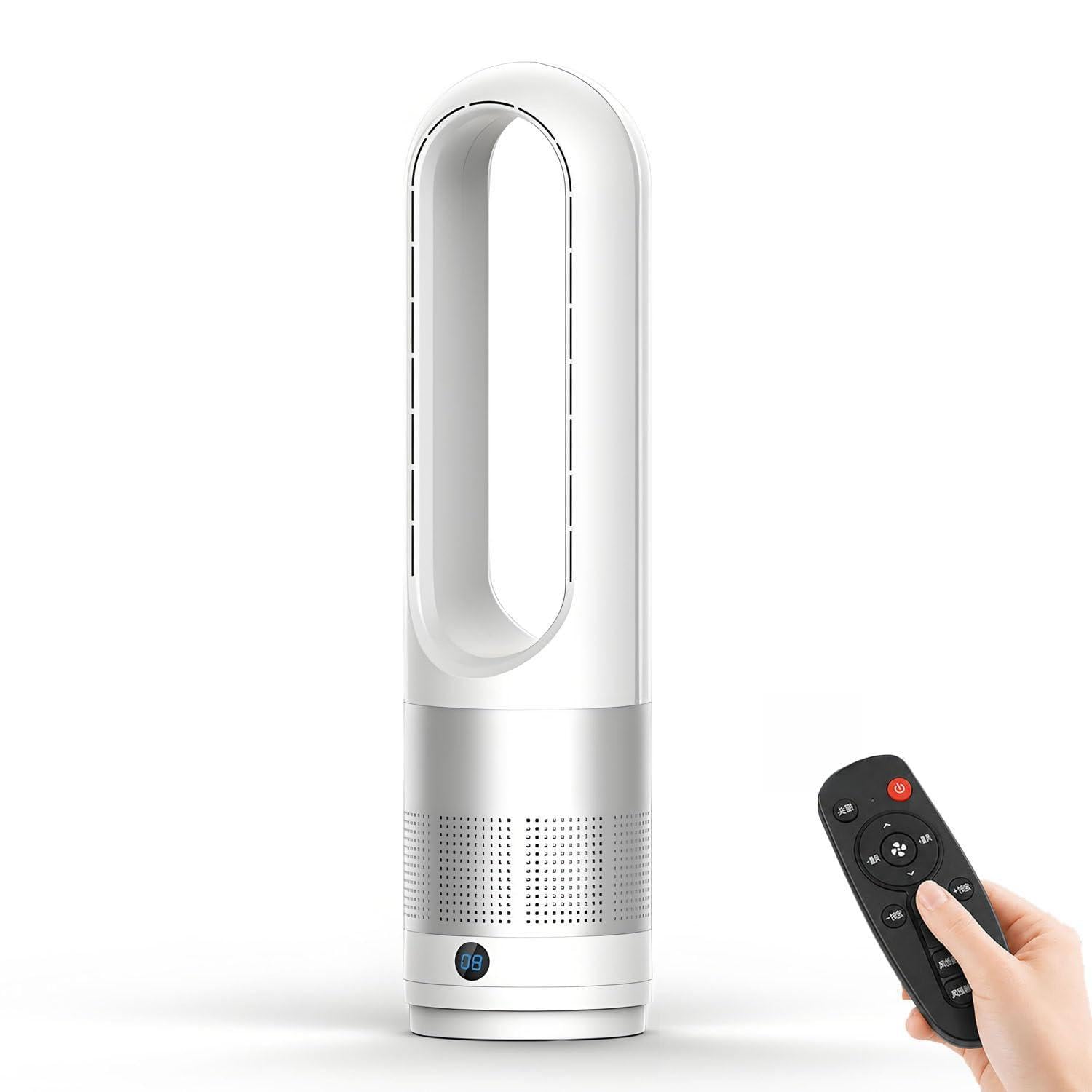 Bladeless Tower Fan,Remote & Touch LED,80° Oscillating Stand Cooler Silver