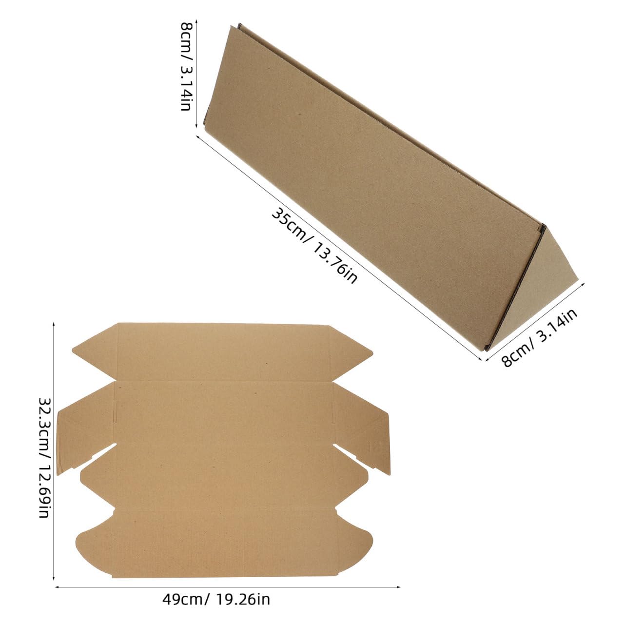 Lot de 10 tubes d'expédition triangulaires en papier kraft 7,6 x 7,6 x 35,6 cm pour expédition, emballage, envoi et commerce électronique S