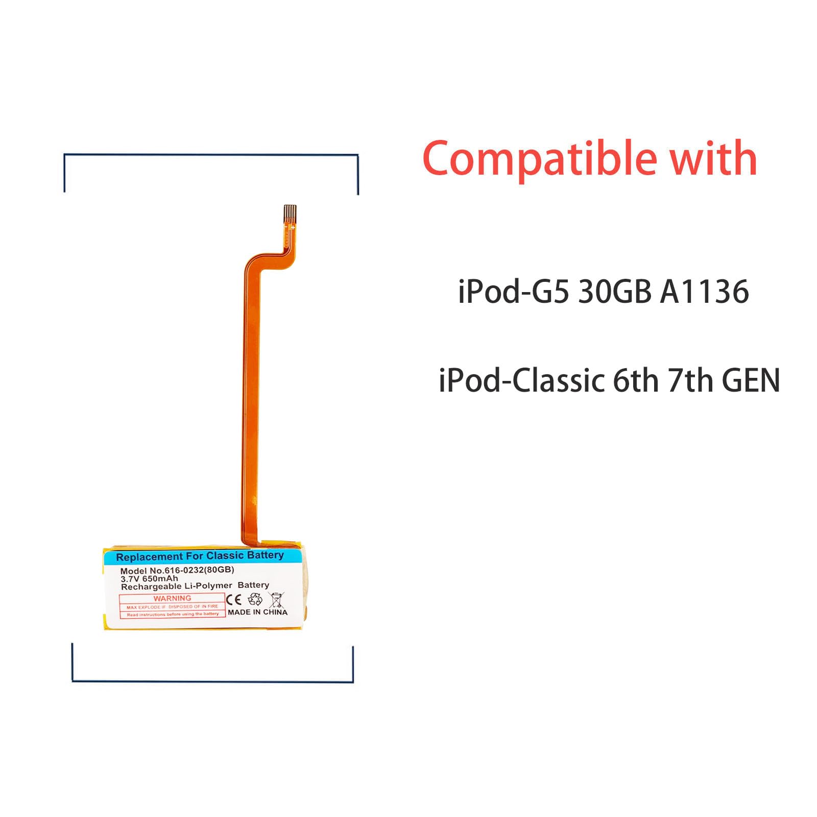 Batteria Ricambio Per IPod Classic 6th/7th GEN E IPod-G5 30GB A1136 - 650mAh, Con Kit - Foto 8