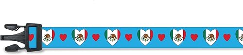 Miniatura 1 de Collar de perro de México  I Love Mexico  Estilo de hebilla de liberación rápida  Azul  Bandera de México  para perros extra pequeños  Fabricado en
