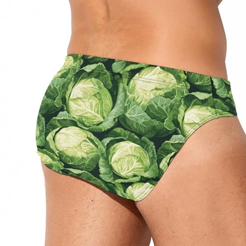 Green Cabbage Pattern Printed Swim Briefs for Men Sexy Bikini Swimwear Elastic Beach Trunks Bathing Suit4