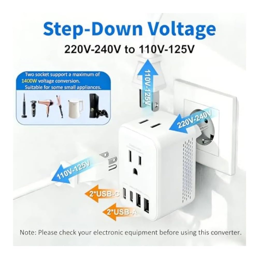 Convertitore di tensione viaggio 220V a 110V | White-S
