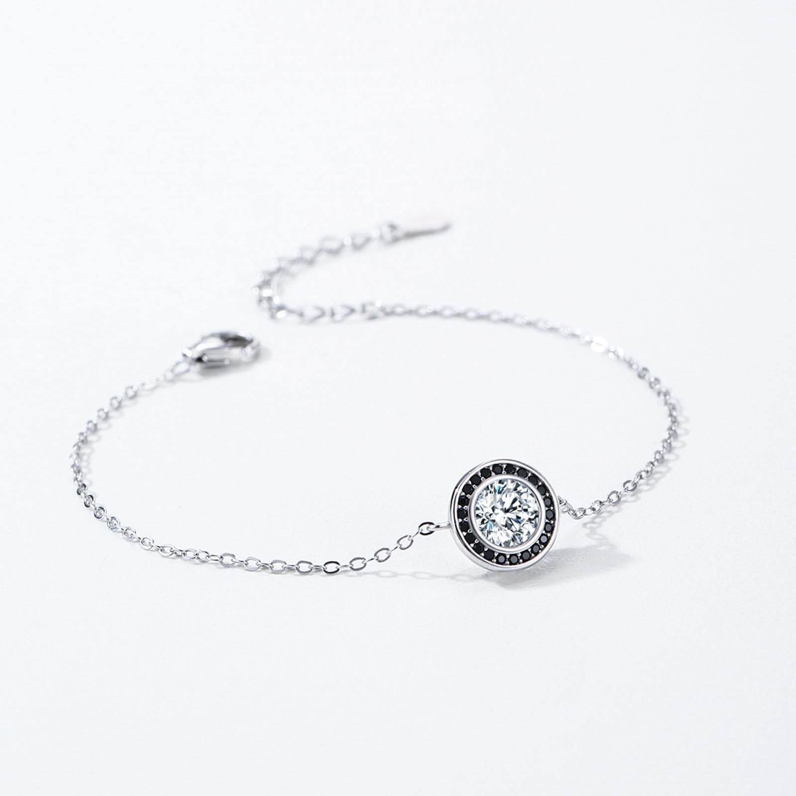 Pulsera de la amistad para mujer con circonita cúbica, pulsera redonda de plata fina ajustable de plata de ley para novia, esposa, ella, adecuada para aniversario