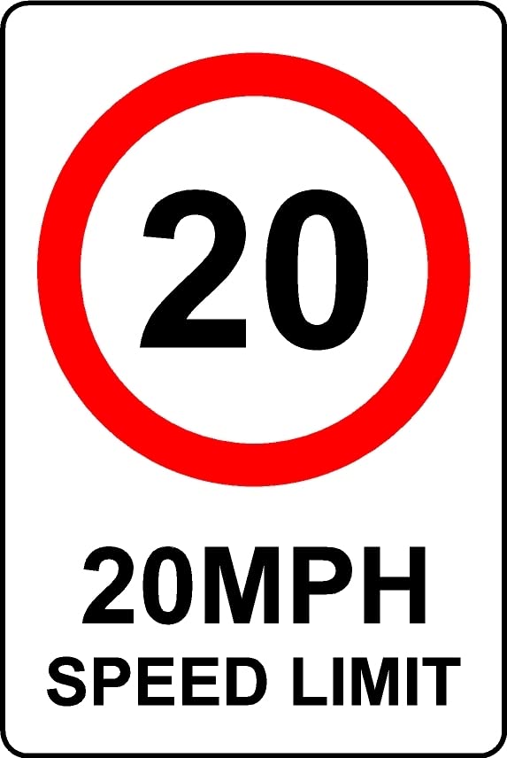 20mph speed limit alternate safety sign - Self adhesive sticker (400mm x 300mm)