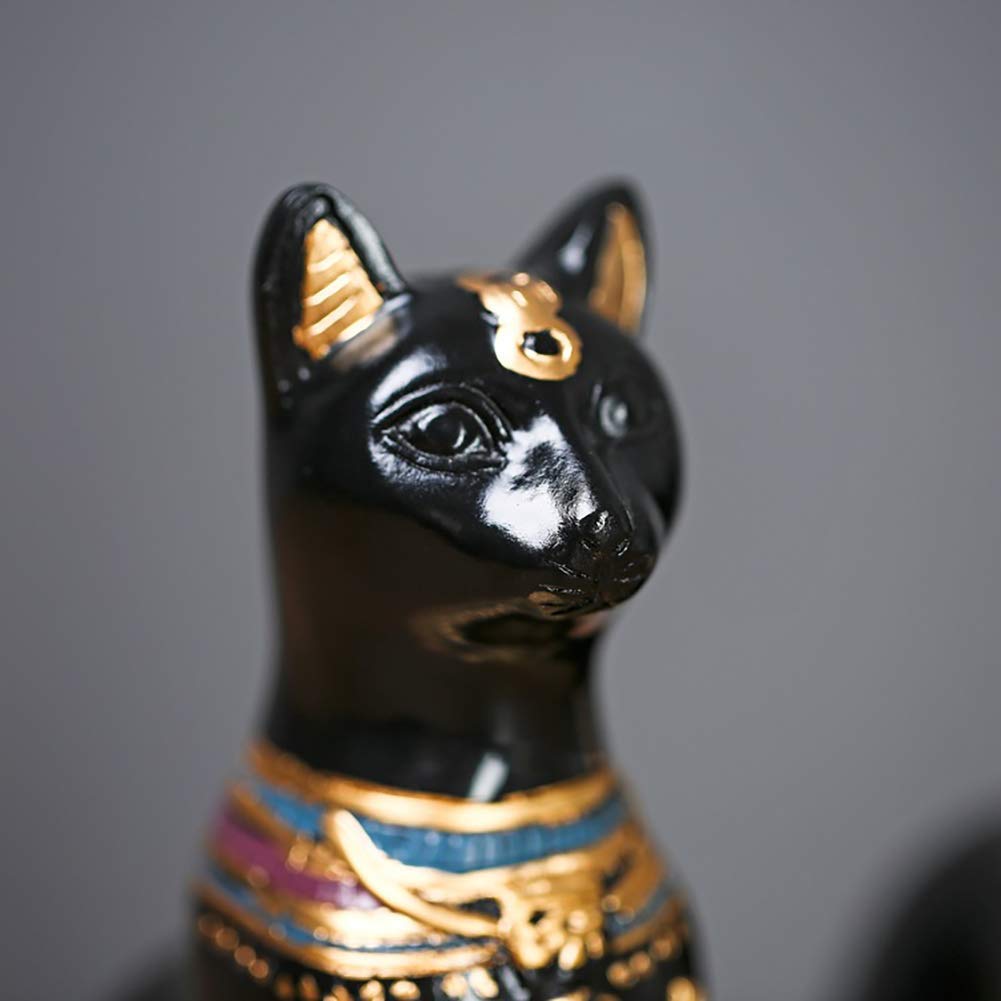Ägyptische Katzengöttin Statue, Buchstützen Set Figur Schwarze Katze Statue Sammler Bastet Skulptur Home Retro Dekor Geschenke Für Katzenliebhaber-Schwarz 1 Set