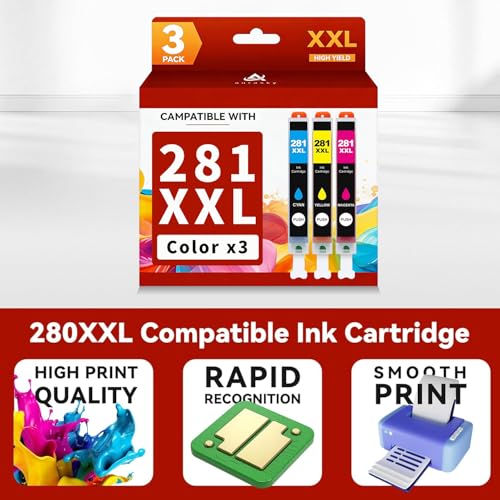 Image of CLI-281 XXL Color Ink Cartridges Replacement for Canon 281 XXL 281XXL Color Work with Canon PIXMA TS6320 TR7520 TS8120 TS8320 TR8520 TS9120 (3 Pack, Cyan, Magenta, Yellow)