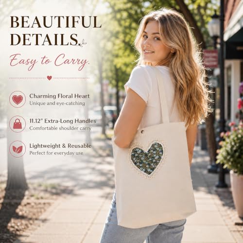 Image of Christian Tote Bag Gift for Women, Canvas Bible Bag Handmade Floral Cross