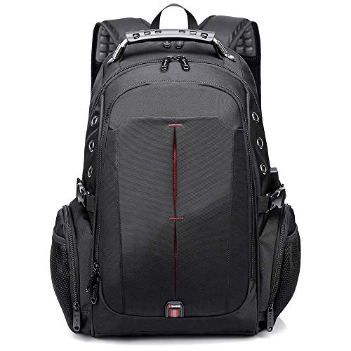 School Laptop Backpack, ICETEK 17.3 Inch Large Travel Computer Backpack Rucksack with USB Charging Port Water-Repellent Men Women Boy Stylish Big Daypack (Dark Black)