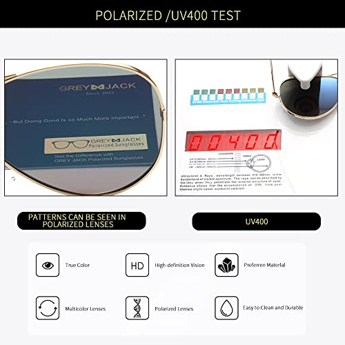 Image of grey jack Polarized Classic Aviator Sunglasses Military Style for Men Women Golden Frame Ice Blue Lens Medium