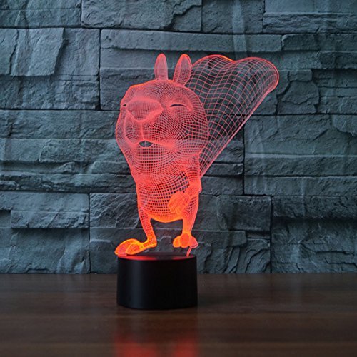 Veilleuse LED 3D écureuil Avec Télécommande 16 Couleurs