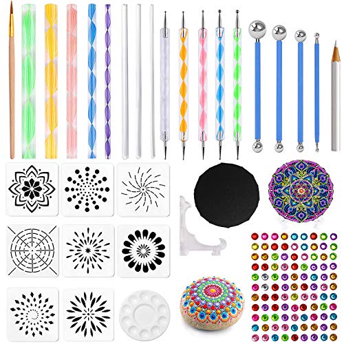 Inkec Mandala Dotting Tools Set, 32PCS Mandala Painting Dotting Stencils Kit, Stylus Pen Ball Paint Tray Dotting Art Tools for Painting Rocks, Clay Pottery Craft, Nail Art Painting, Coloring, Drawing