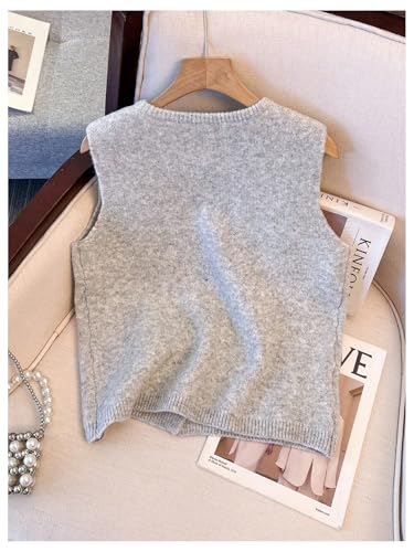 WDIRARA Women's Button Down Sweater Vest Crew Neck Sleeveless Knit Tank Top2