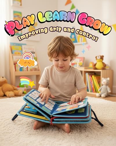 Image of Montessori Busy Board, 8-Page Sensory Activity Toy, Car | 8 sensory pages, Fine motor and dressing practice, Portable travel toy, Birthday gift for boys and girls