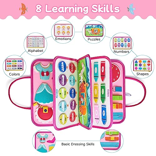 Image of Freebear Deluxe Pink Princess Quiet Book Sensory Board for Toddlers 1-4, Montessori Educational Toys for Girls, Travel Toys with Activities
