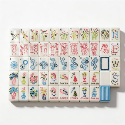 Blue White Striped American Mahjong Set, 160 Acrylic Tiles, Portable Game