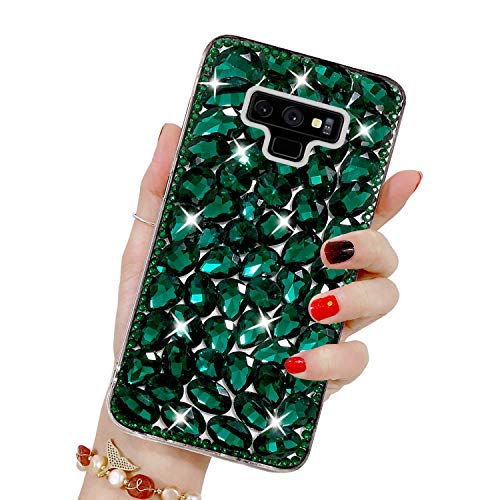 Bling Glitzer Hülle für Galaxy Note 9, Misstars 3D Diamant Strass Handyhülle Transparent Hart PC Rückschale mit Silikon TPU Rahmen Schutzhülle für Samsung Galaxy Note 9, Grün Cover
