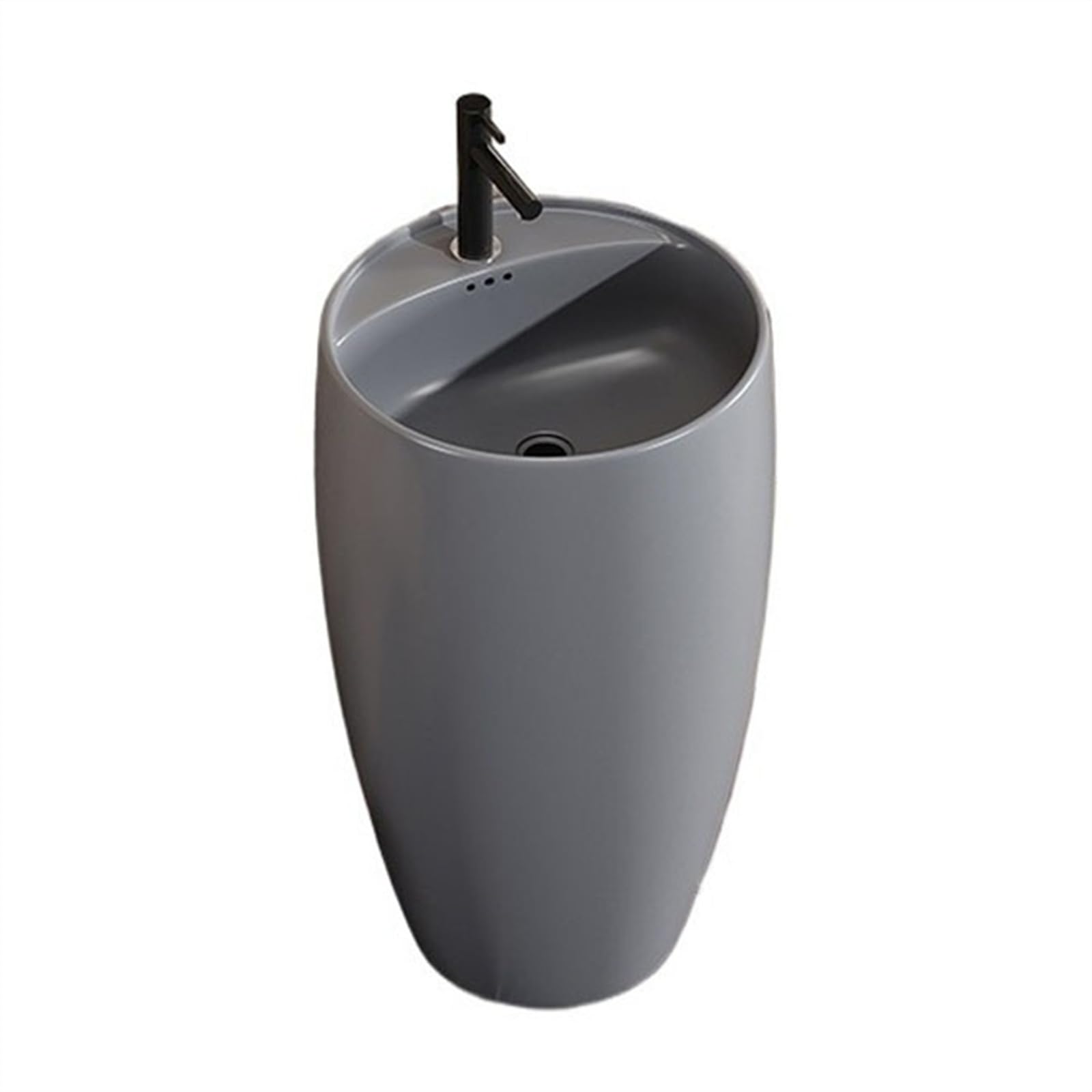 Zhaoj24-05 Gris Pedestal Sink Bathroom Pedestal Basin, One-Piece Floor-Standing Washbasin With Overflow, Bathroom Ceramic Sink With Hot And Cold Water Taps, Drain Kit(Gris)